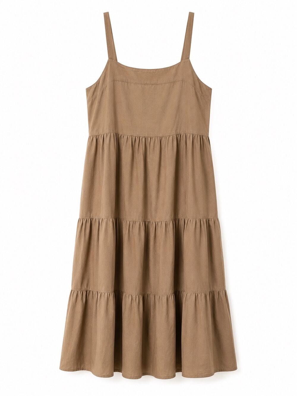 The Drop Taupe Tiered Maxi Dress Women’s Large Sleeveless Cotton Blend